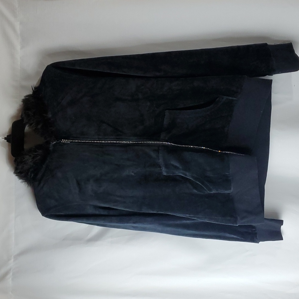 Belldini Black velour rhinestone zipper hooded jacket in size Medium